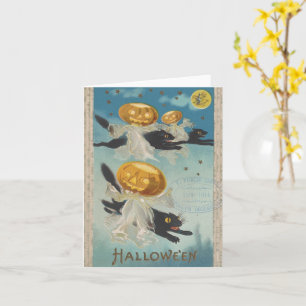 Cartão Gatos Pretos de Halloween e Fantasmas de Abóbora V