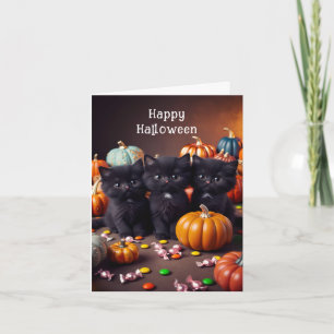 Cartão Gatos Pretos e Abóboras Cena Noturna de Halloween