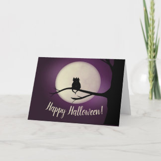 Cartão Gatos Pretos em frente à Placa Feliz de Halloween 