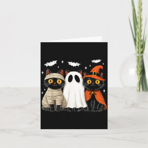 Cartão Gatos Pretos Vintage Halloween Abóbora Múmia Bruxa