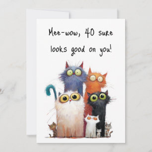 Cartão Gatos Quirky com aniversário de 40 anos de Olhos G
