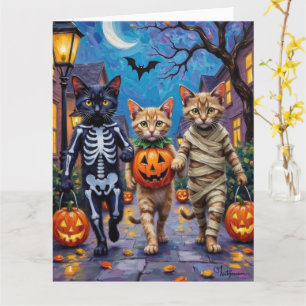 Cartão Gatos Siameses em Fantasias de Halloween Fazendo D