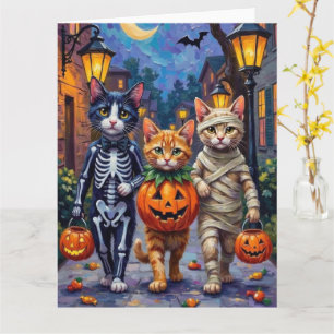 Cartão Gatos Tuxedo Fazendo Trick-or-Treat em Fantasia de
