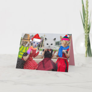 CARTÃO GATOS USANDO ROUPAS NAMORADAS RETRÔ NATAL