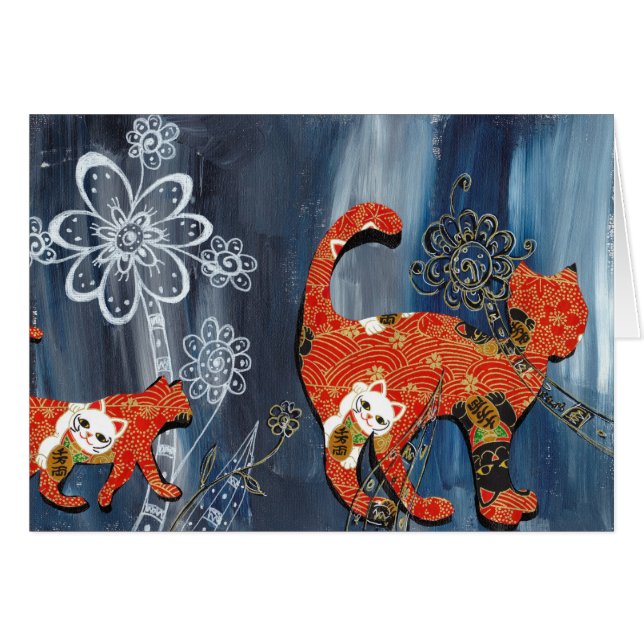 Cartão Gatos vermelhos afortunados (Frente Horizontal)