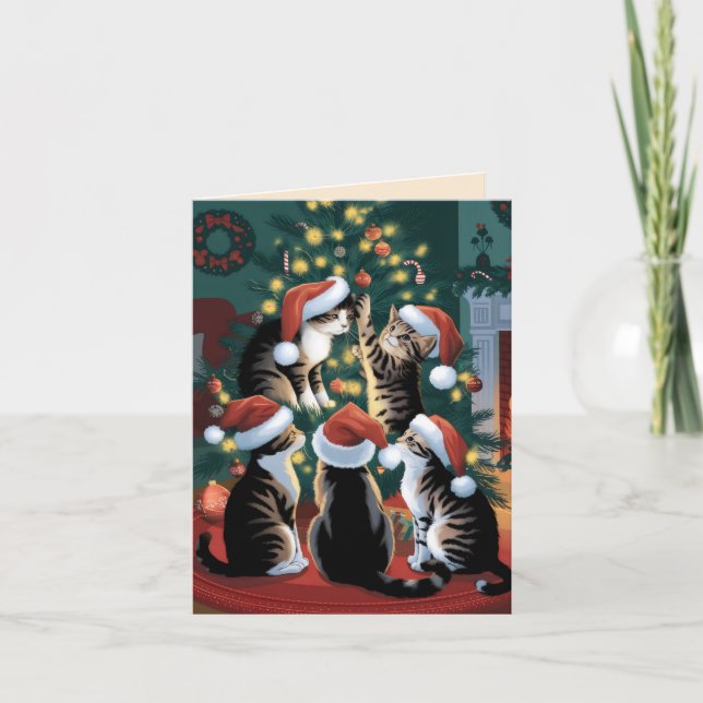 Cartão Gatos-vintage lindos natal (Frente)