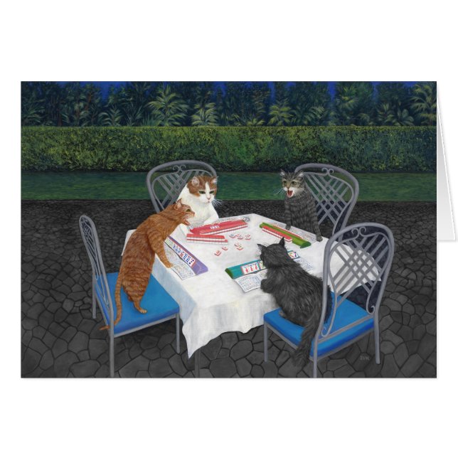 Cartão Gats Playing Mahjong (Frente Horizontal)