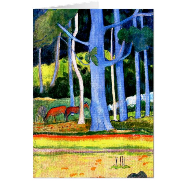 Cartão Gauguin - Paisagem com Dois Troncos de Árvore Azul (Frente)