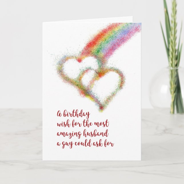 Cartão Gay Birthday Wish for Husband, Rainbow, Hearts (Frente)