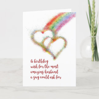 Cartão Gay Birthday Wish for Husband, Rainbow, Hearts