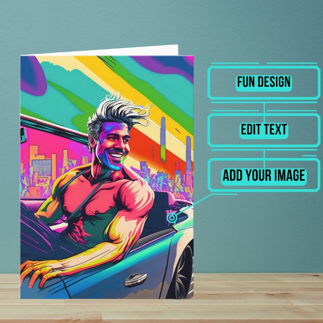 Cartão Gay Cara e seu aniversário de carro (Make sure their LGBTQ+ birthday is as gay as they are.)