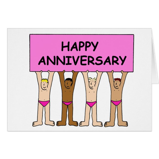 Cartão Gay Happy Anniversary Men in Underpants (Frente Horizontal)