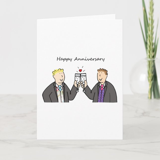 Cartão Gay Male Couple Happy Anniversary Grooms (Frente)