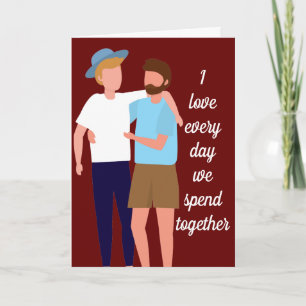 Cartão Gay Men Valentines Day Drawing of Couple Red