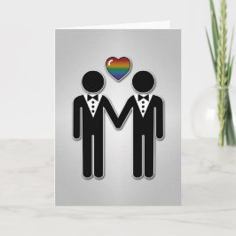 Cartão Gay Silhouette Grooms com Coração Arco-Íris
