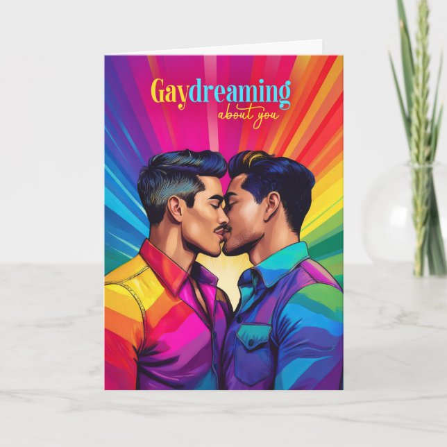 Cartão Gaydreing Gay latino-americano Casal Rainbow Love (Frente)