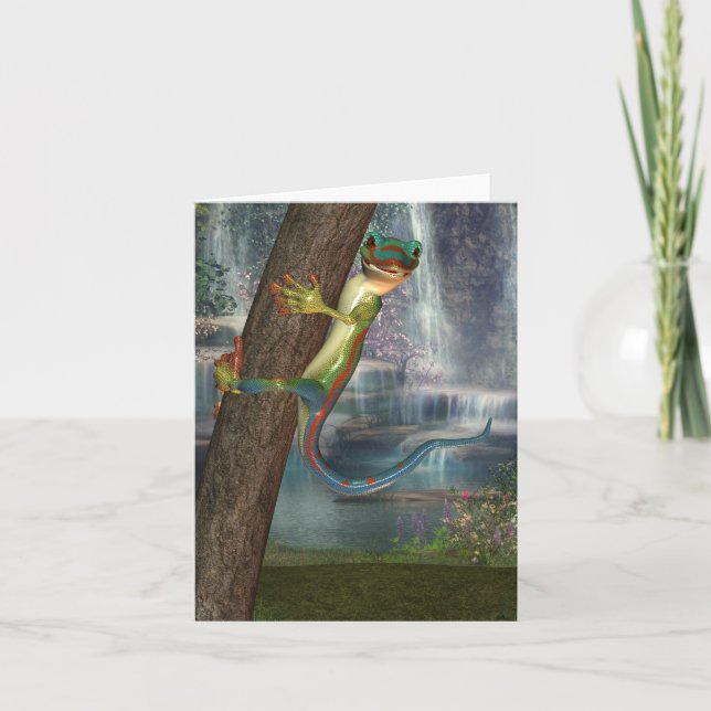 Cartão Gecko On A Tree Note Card (Frente)