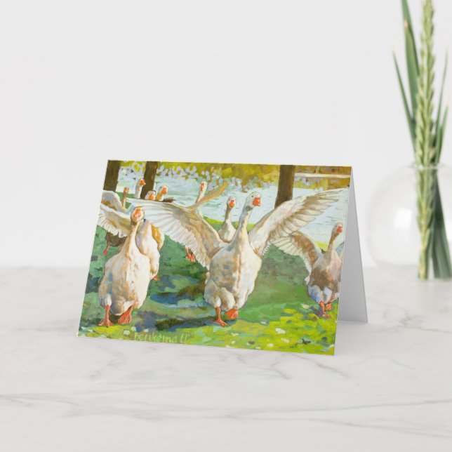 Cartão Geese Atravessando O Parque Verde (Frente)