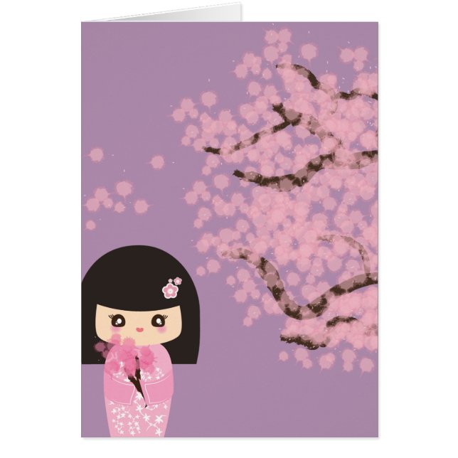 Cartão Geisha Girl Cherry Blossom cartoon customizable (Frente)