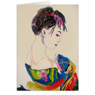 Cartão Geisha japonesa com quimono azul