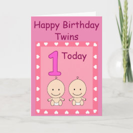 Cartão Gêmeas Personalizadas de 1º Aniversário