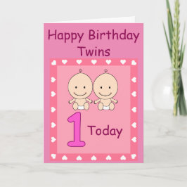 Cartão Gêmeas Personalizadas de 1º Aniversário