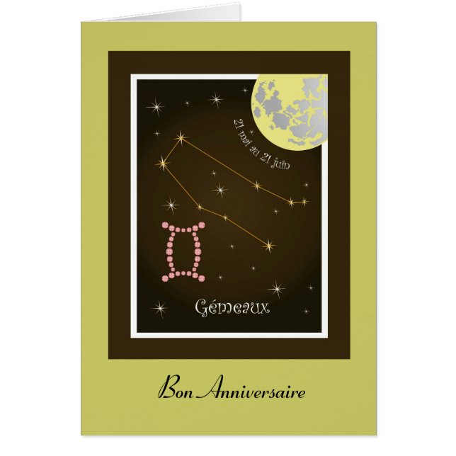 Cartão Gémeaux 21 mai au 21 juin Karte (Frente)