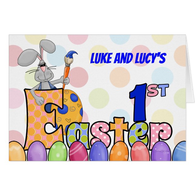 Cartão Gêmeos Nomes de Bebês 1rua Páscoa Pintura de Coelh (Frente Horizontal)