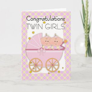 Cartão Gêmeos - Parabéns Gêmeas Em Um Pram