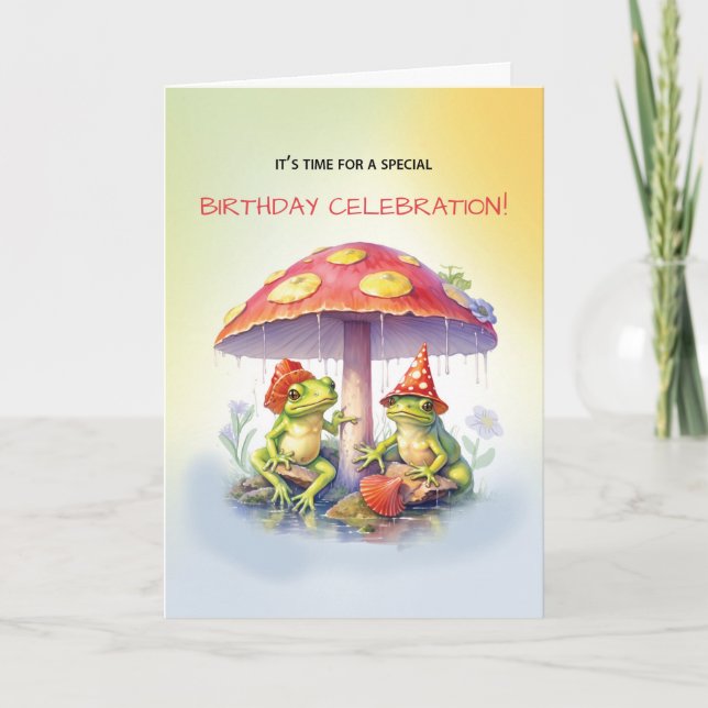 Cartão Gêmeos, Sapos de aniversário, bonitinhos, sob cogu (Frente)