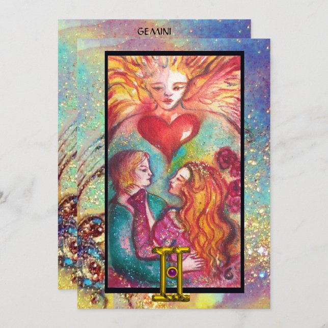 CARTÃO GÊMEOS, TAROT DE AMANTES ASTROLOGIA ZODIACO ANIVER (Frente/Verso)