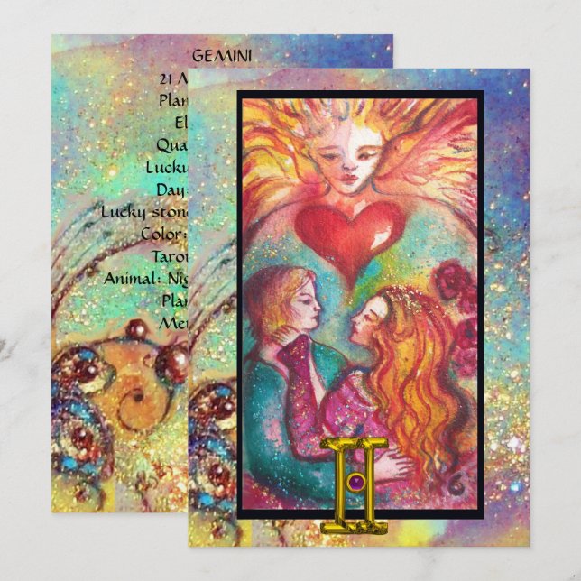 CARTÃO GEMINI, AMANTES TAROT ASTROLOGIA ZODÍACO ANIVERSÁR (Frente/Verso)