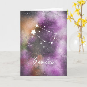 Cartão Gemini Constellation Zodiac Purple Galaxy