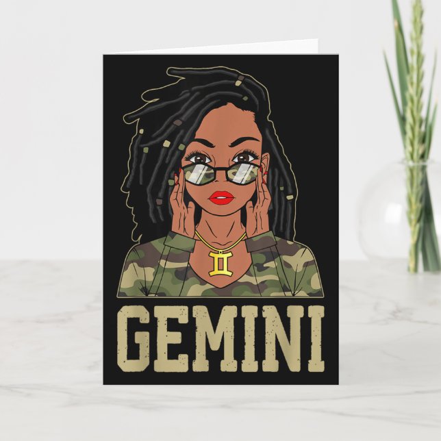 Cartão Gemini Loc'd Hair Sy Black Woman Camo Melanin Girl (Frente)