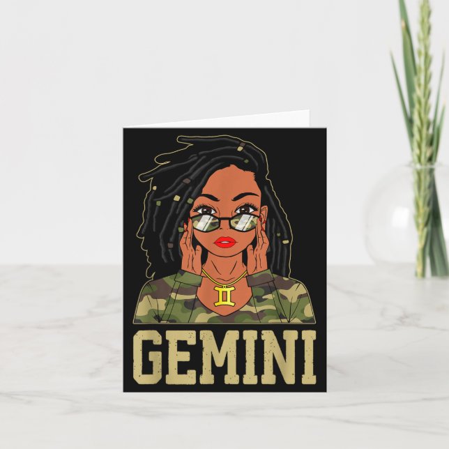 Cartão Gemini Loc'd Hair Sy Black Woman Camo Melanin Girl (Frente)