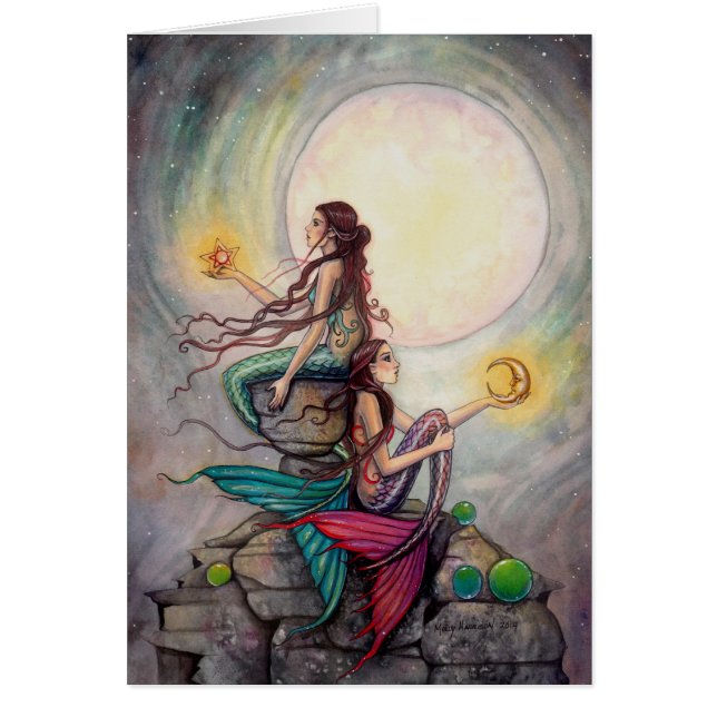 Cartão Gemini Mermaids Fantasy Art (Frente)
