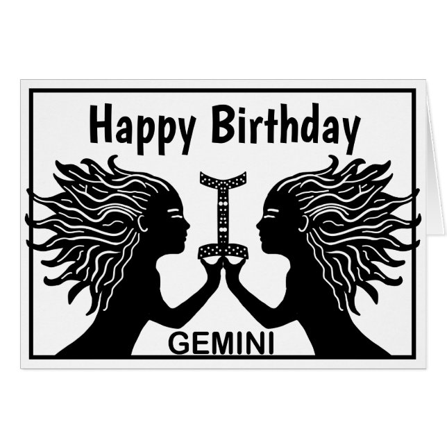 Cartão Gemini Símbolo Feliz Aniversário Horoscópio Zodiac (Frente Horizontal)