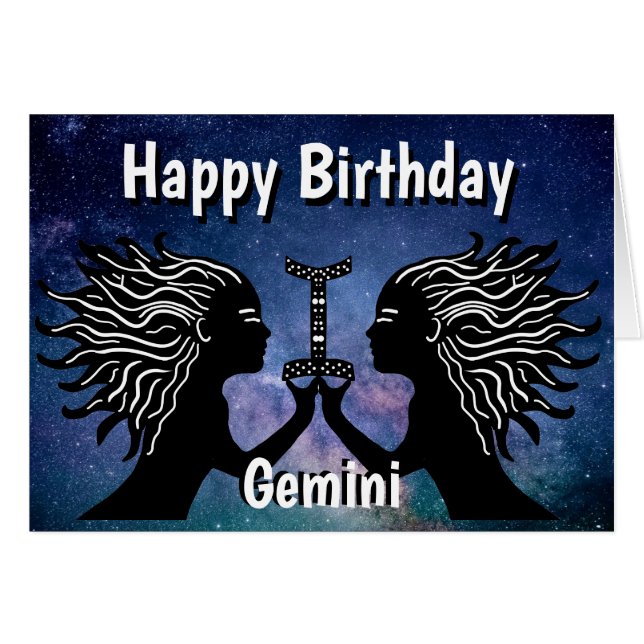 Cartão Gemini Símbolo Feliz Aniversário Horoscópio Zodiac (Frente Horizontal)