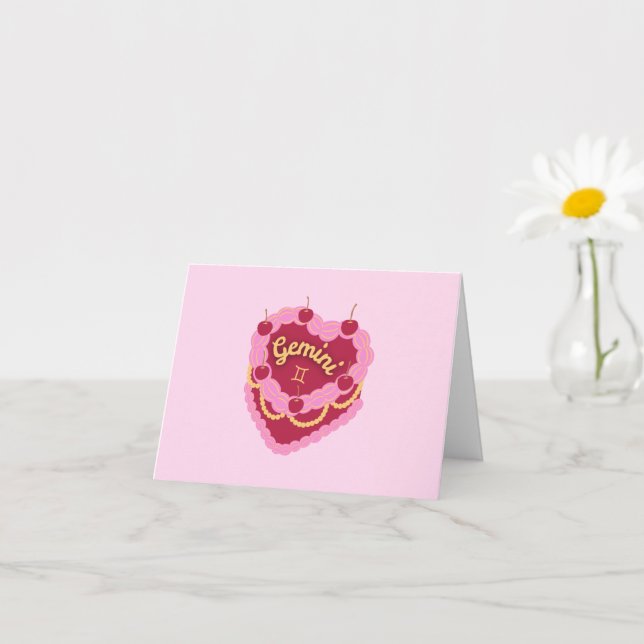 Cartão Gemini Zodiac Pastel Heart Cake (Planta pequena)