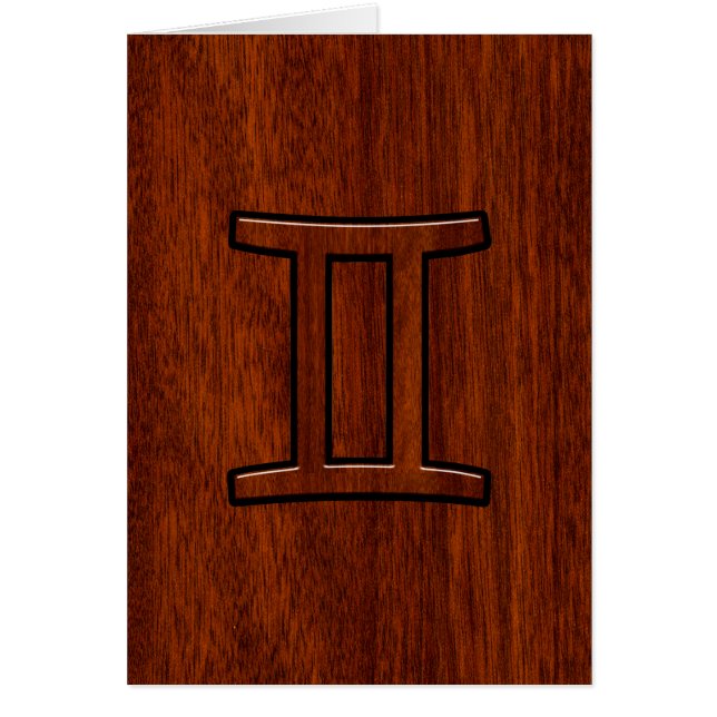 Cartão Gemini Zodiac - Sinal de Mahogany Wood Style (Frente)