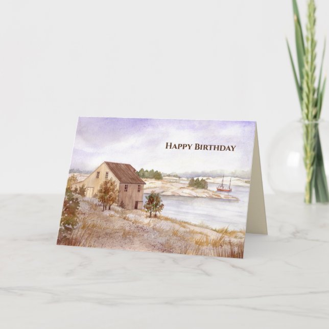 Cartão General Birthday Pescador House Norway Watercolor (Frente)