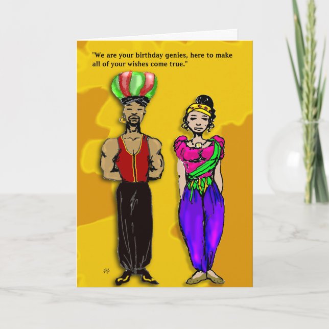 Cartão Genies do aniversário (Frente)