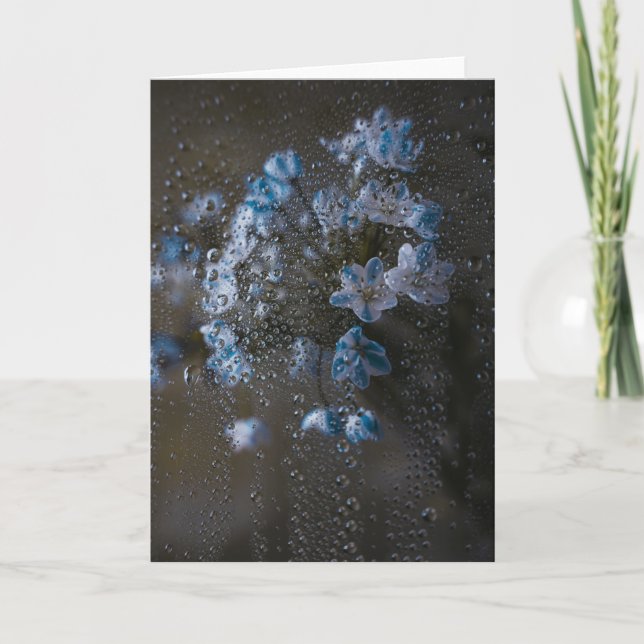 Cartão Gentle Blue Flowers in Rain, Fine Art Condolence (Frente)