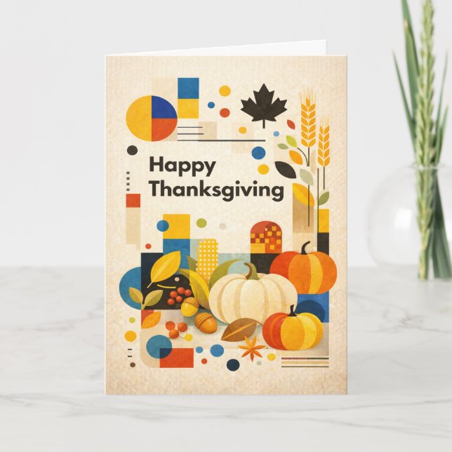 Cartão Geometric Retro Happy Thanksgiving Pumpkin (Frente)
