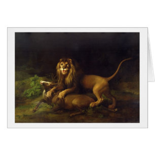 Cartão George Stubbs um leão que ataca um veado, c.176