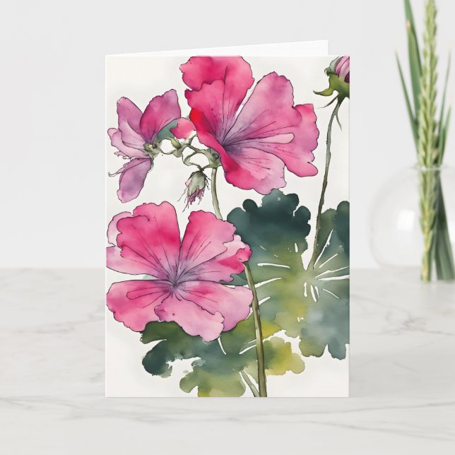 Cartão Gerânio - Flores de aquarela (Frente)