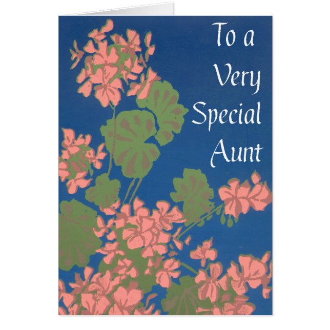 Cartão Gerânios cor-de-rosa salmões em azul profundo, tia (Frente)