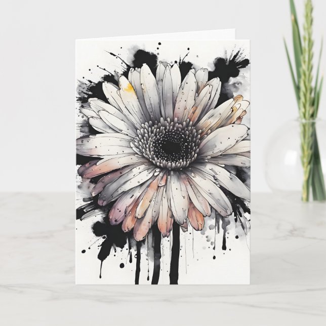 Cartão Gerbera margarida - Flores de aquarela (Frente)
