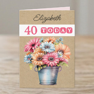 Cartão gerberas flores cor-de-rosa aniversário de 40 anos