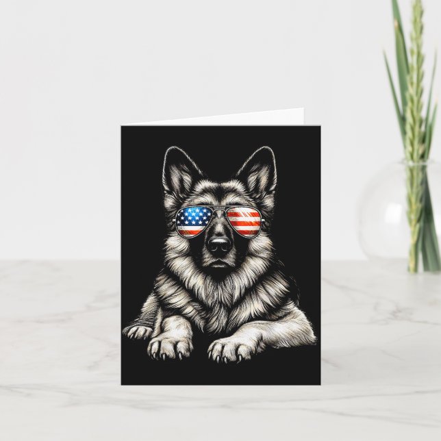 Cartão German Shepherd American Flag Sungles Patriotic  (Frente)